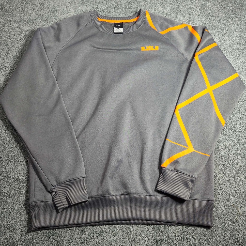 Nike LeBron James Sweatshirt Mens L Grey Orange Basketball NBA 506589-081